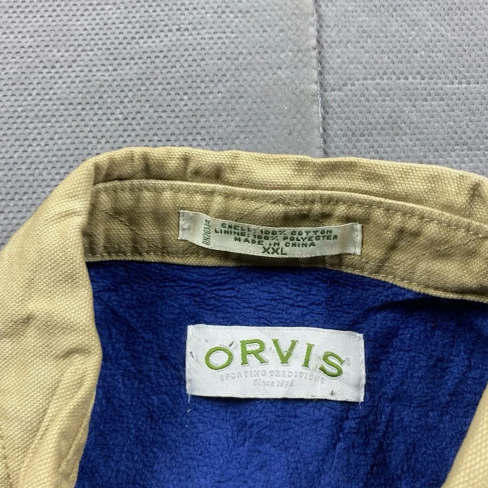 Orvis Mens Jacket XXL Beige Fleece Lined Shacket Outdoor Gorp Cabincore Canvas